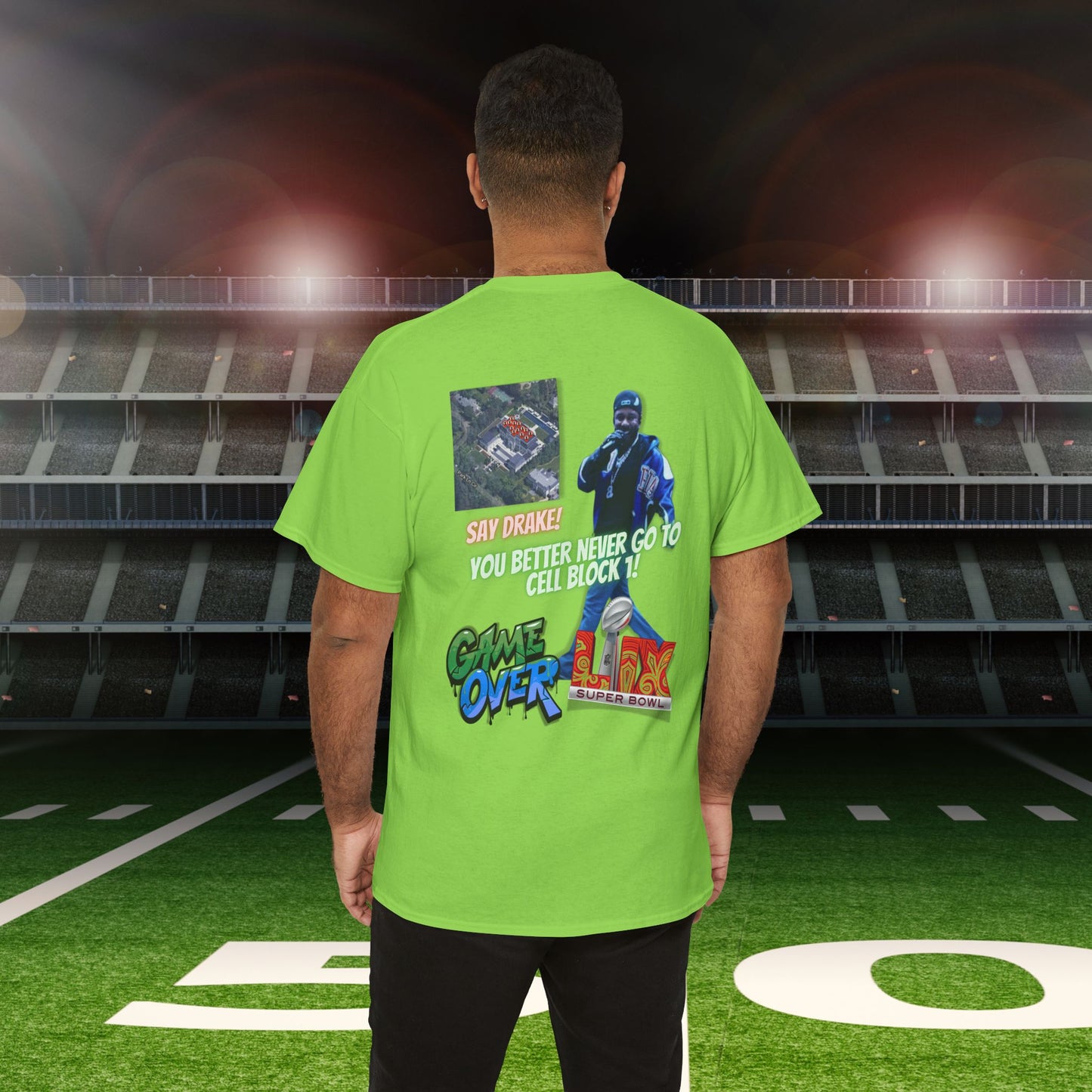 Super Bowl Kendrick Lamar Graphic Heavy Cotton Tee - 'Game Over' & 'SAY DRAKE!' Cell Block 1