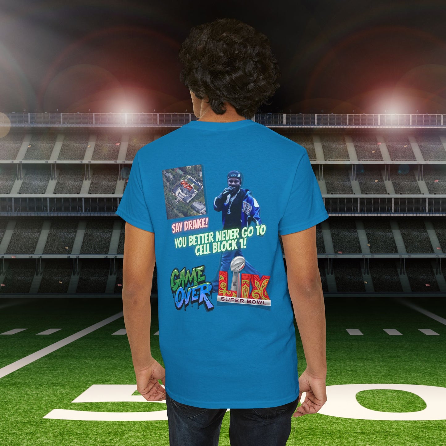 Super Bowl Kendrick Lamar Graphic Heavy Cotton Tee - 'Game Over' & 'SAY DRAKE!' Cell Block 1