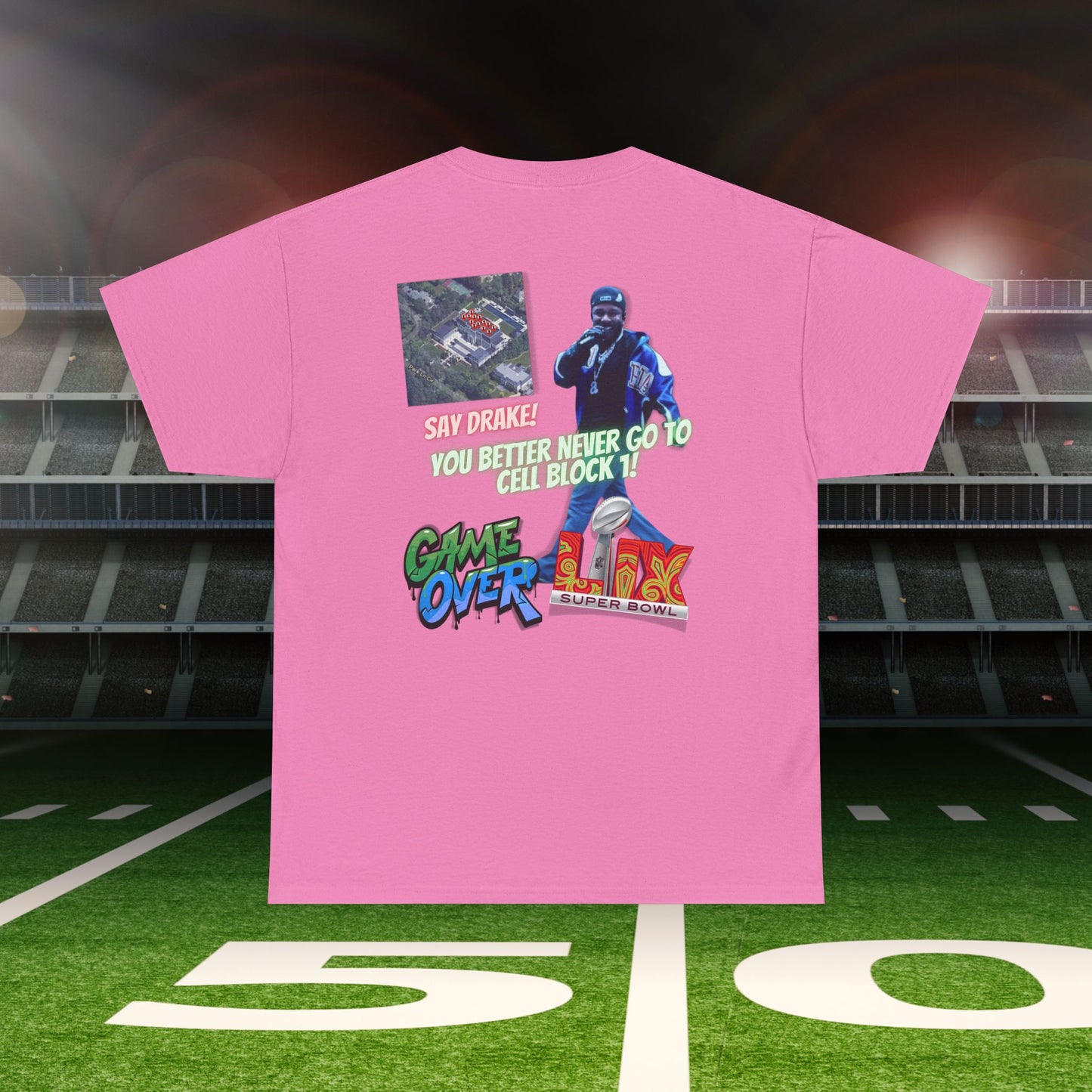 Super Bowl Kendrick Lamar Graphic Heavy Cotton Tee - 'Game Over' & 'SAY DRAKE!' Cell Block 1