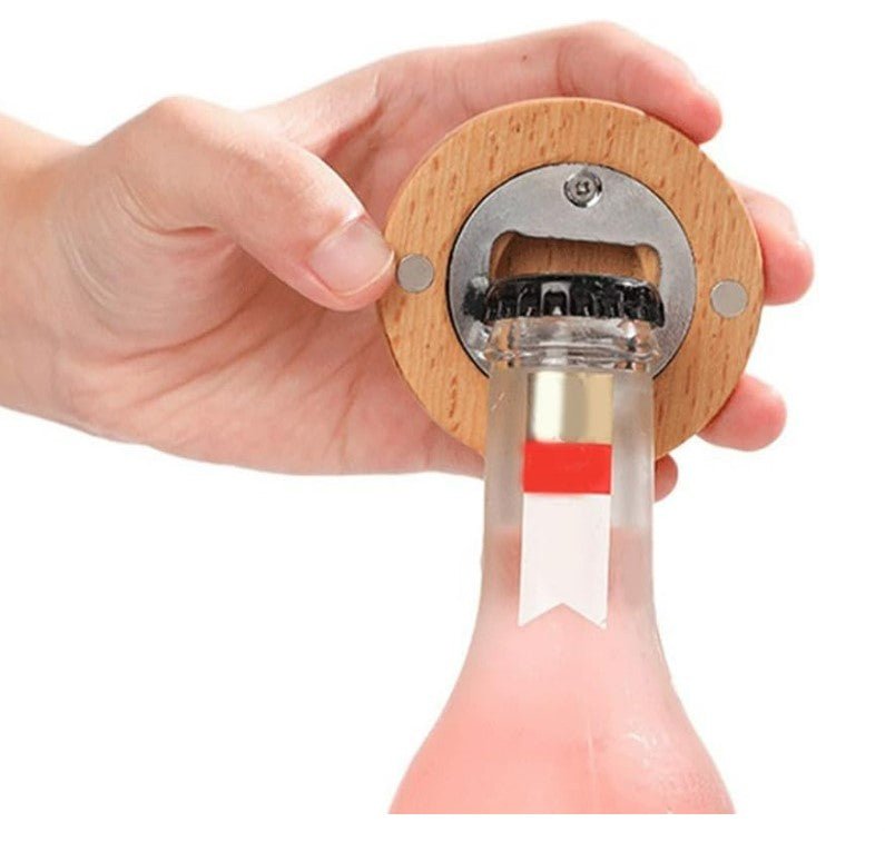 Laser Engraved Bamboo Round Shape Bottle Openers Coaster Fridge Magnet