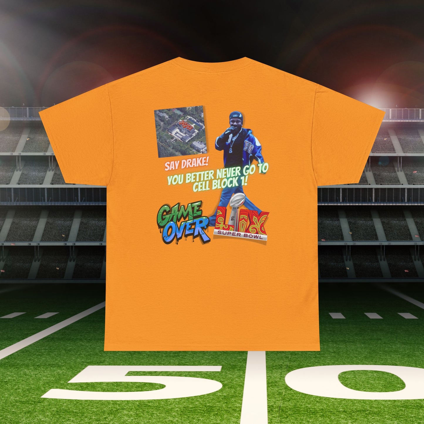 Super Bowl Kendrick Lamar Graphic Heavy Cotton Tee - 'Game Over' & 'SAY DRAKE!'  Cell Block 1