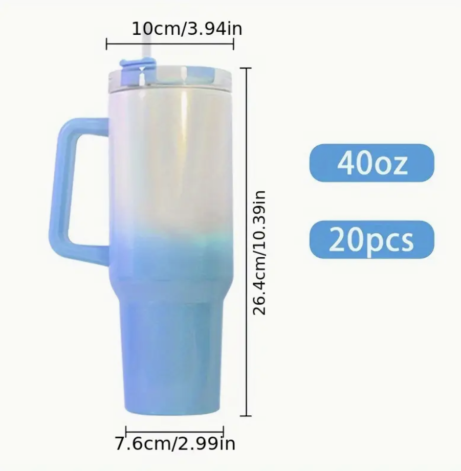 40oz Stainless Steel Sublimated Shimmer Gradient Tumbler with Handle and Straw