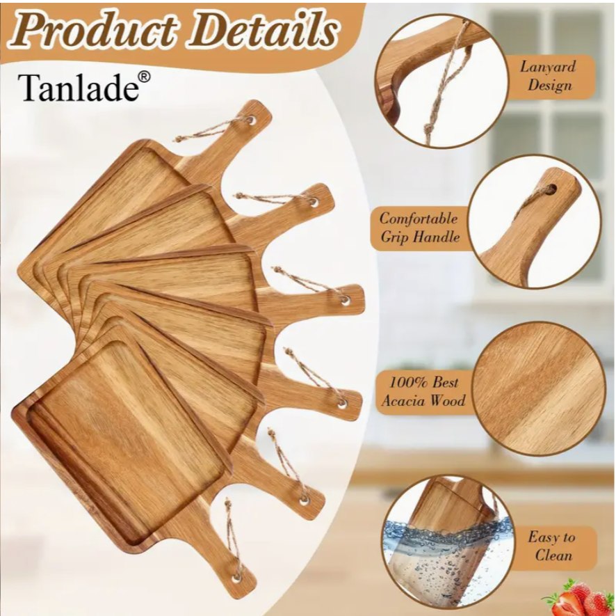 Laser Engraved Acacia Wood Cutting Board With Wooden Spoons And Forks Kitchen Chopping Boards With Handle Wooden Serving Tray Charcuterie Boards