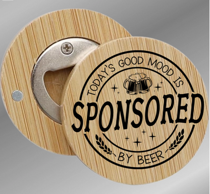 Laser Engraved Bamboo Round Shape Bottle Openers Coaster Fridge Magnet